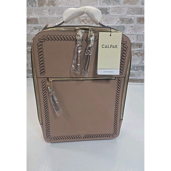 CALPAK Kaya 15" Laptop Backpack Caramel Vegan Leather Travel Work Bag NEW - Picture 1 of 11